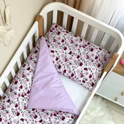 Set lenjerie de schimb pentru patut bebe 3 piese Mix flori mov
